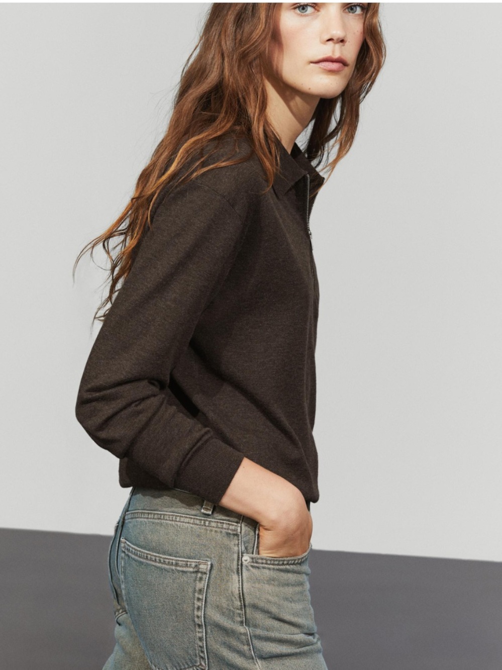Massimo Dutti NWT WOOL BLEND QUARTER-ZIP KNIT SWEATER BROWN 0964/206 - Picture 7 of 11